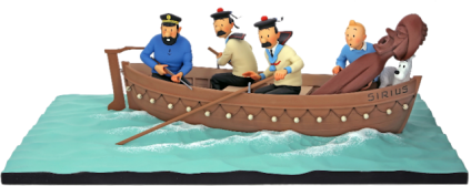 Figura resina barca de Sirius amb personatjes