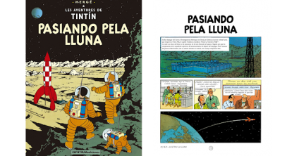 Libro Tintín traducido al Asturiano Aterrizaje
